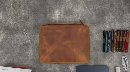 Galen Leather Compendium Bag - Crazy Horse Brown | Flywheel | Stationery | Tasmania