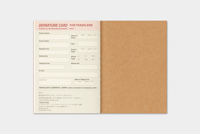Traveler's Company 2027 Monthly Diary Refill - Passport Flywheel Stationery Tasmania