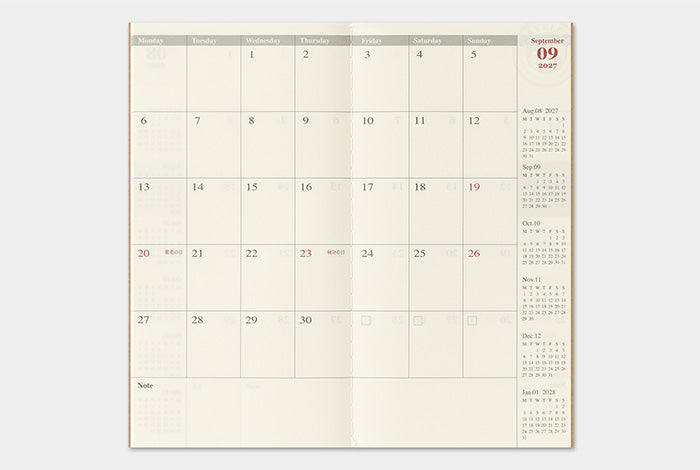 Traveler's Company 2027 Monthly Diary Refill - Regular Flywheel Stationery Tasmania