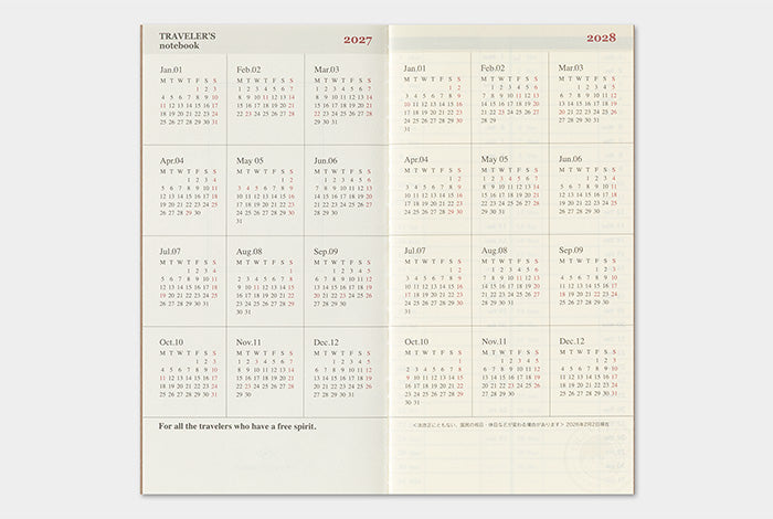 Traveler's Company 2027 Weekly and Memo Diary Refill - Regular Flywheel Stationery Tasmania