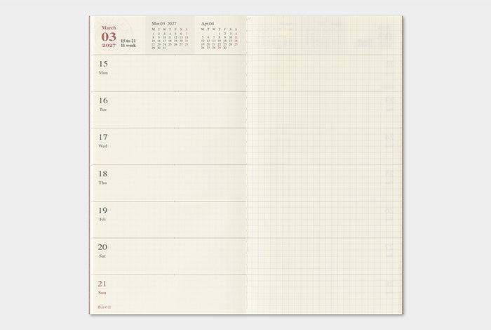 Traveler's Company 2027 Weekly and Memo Diary Refill - Regular Flywheel Stationery Tasmania