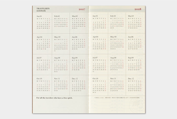 Traveler's Company 2027 Weekly and Memo Diary Refill - Regular Flywheel Stationery Tasmania