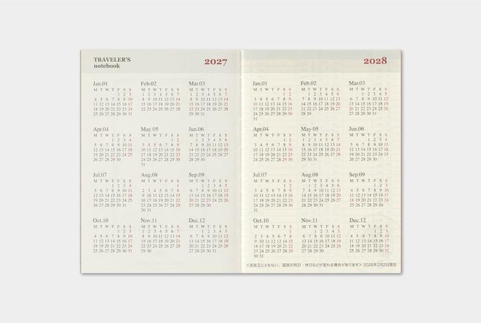Traveler's Company 2027 Weekly Diary Refill - Passport Flywheel Stationery Tasmania