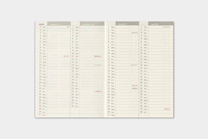 Traveler's Company 2027 Weekly Diary Refill - Passport Flywheel Stationery Tasmania