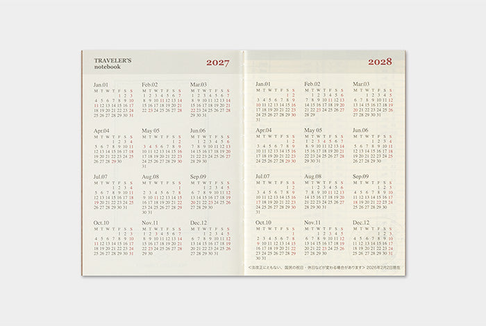 Traveler's Company 2027 Weekly Diary Refill - Passport Flywheel Stationery Tasmania