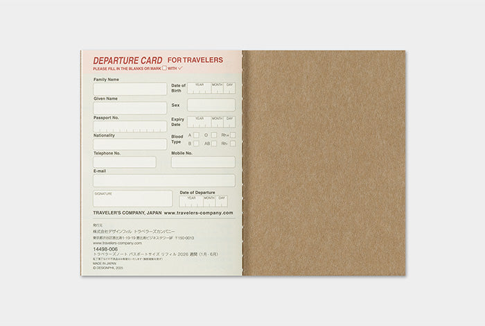 Traveler's Company 2026 Diary Insert - Passport Weekly | Flywheel | Stationery | Tasmania