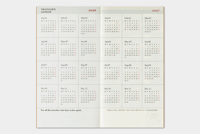 Traveler's Company 2026 Diary Insert - Regular Monthly | Flywheel | Stationery | Tasmania