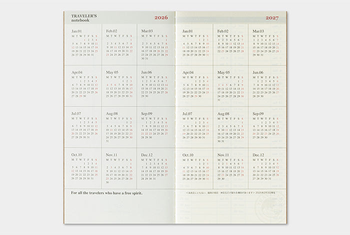 Traveler's Company 2026 Diary Insert - Regular Weekly & Memo | Flywheel | Stationery | Tasmania