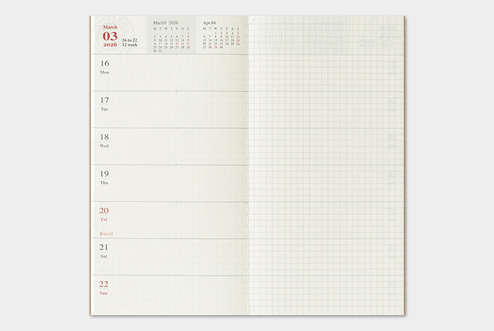 Traveler's Company 2026 Diary Insert - Regular Weekly & Memo | Flywheel | Stationery | Tasmania