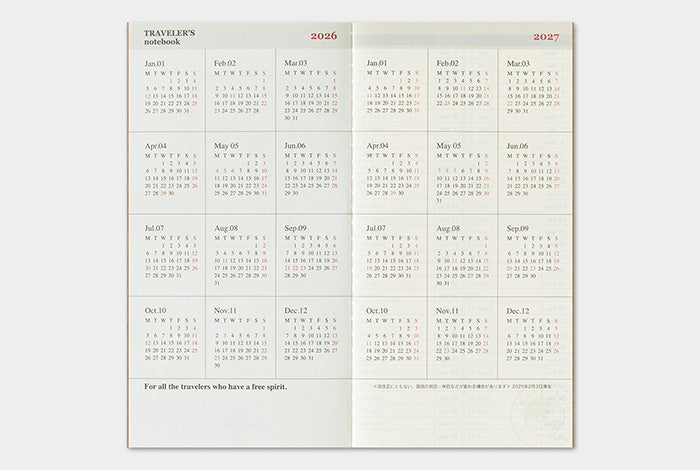 Traveler's Company 2026 Diary Insert - Regular Weekly & Memo | Flywheel | Stationery | Tasmania