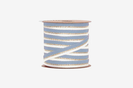 Vandoros 10m Metallic Stripe Grosgrain Ribbon - French Blue | Flywheel | Stationery | Tasmania