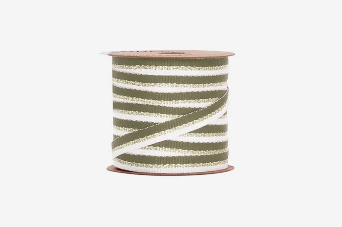 Vandoros 10m Metallic Stripe Grosgrain Ribbon - Olive | Flywheel | Stationery | Tasmania