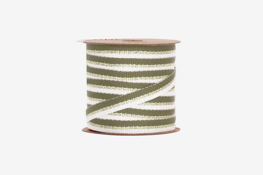 Vandoros 10m Metallic Stripe Grosgrain Ribbon - Olive | Flywheel | Stationery | Tasmania