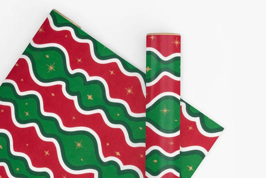 Vandoros 10m Wrapping Paper - Retro Swirl Red/Emerald | Flywheel | Stationery | Tasmania