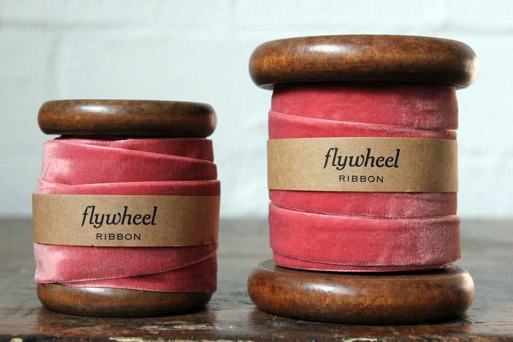 Velvet Ribbon on Wooden Spool - Rose Pink | Flywheel | Stationery | Tasmania