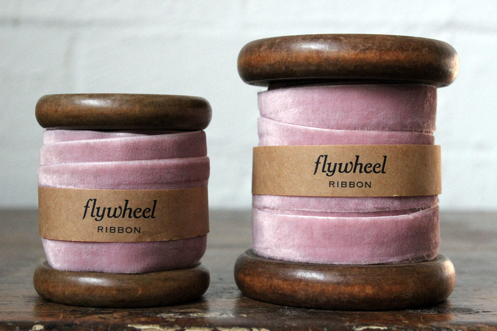 Velvet Ribbon on Wooden Spool - Soft Pink | Flywheel | Stationery | Tasmania