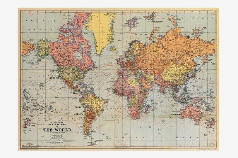 Cavallini Gift Wrap - Map of the World | Flywheel | Stationery | Tasmania