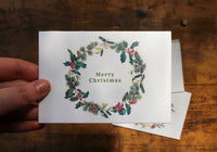 Letterpress Christmas Notecard - Holly Wreath | Flywheel | Stationery | Tasmania