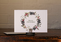 Letterpress Christmas Notecard - Mistletoe Wreath