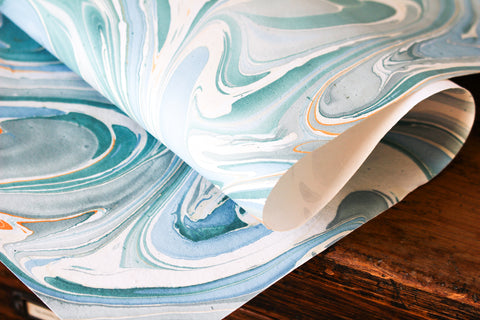 Craft Boat Marbled Gift Wrap - Blue Storm