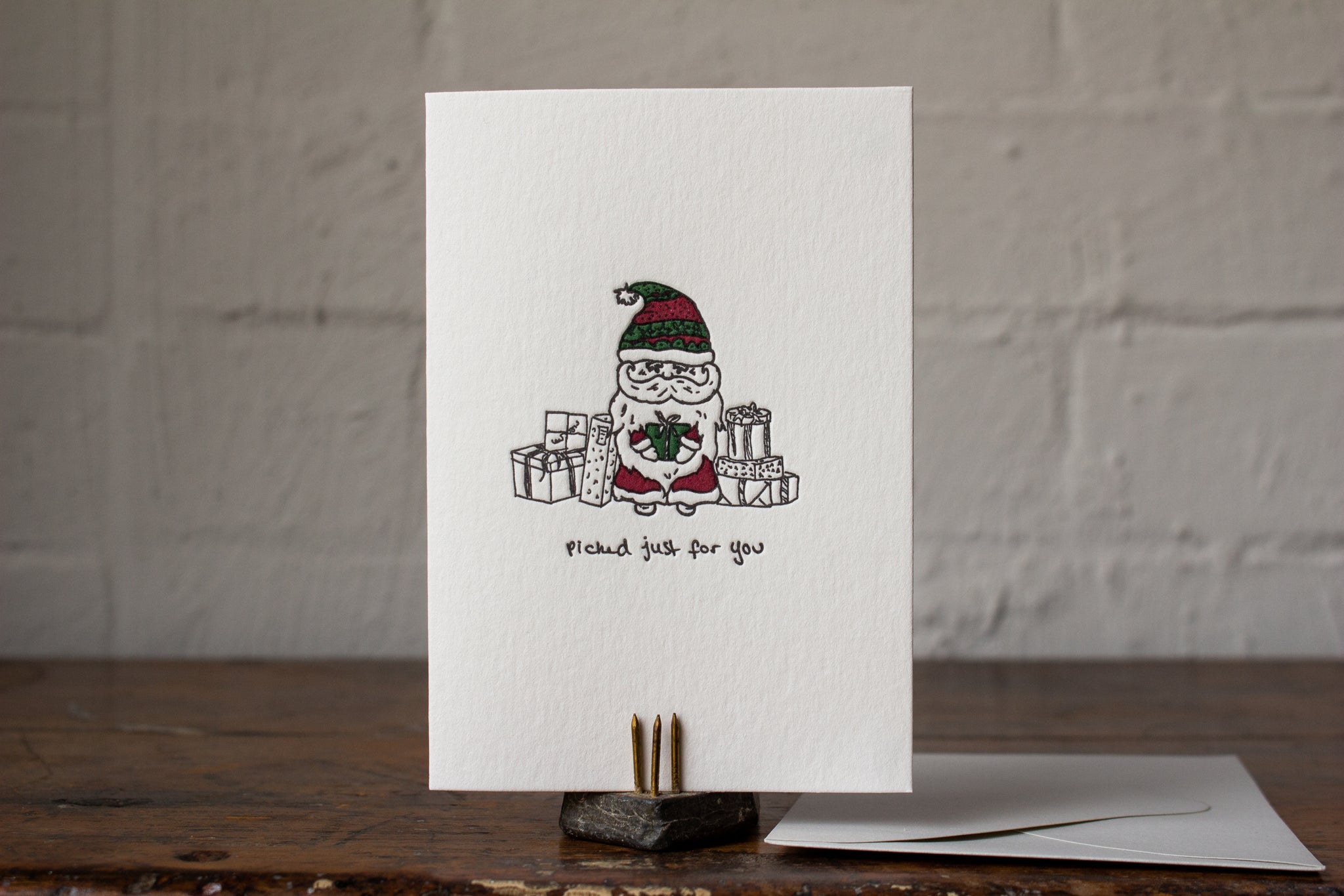 Letterpress Christmas Notecard - Santa + Gift