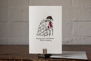 Letterpress Christmas Notecard - Santa + Tree