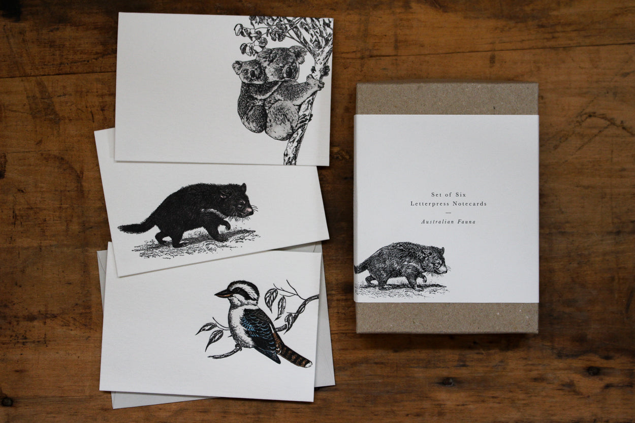 Letterpress Notecard Box Set - Australian Fauna | Flywheel | Stationery | Tasmania