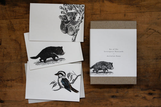Letterpress Notecard Box Set - Australian Fauna | Flywheel | Stationery | Tasmania