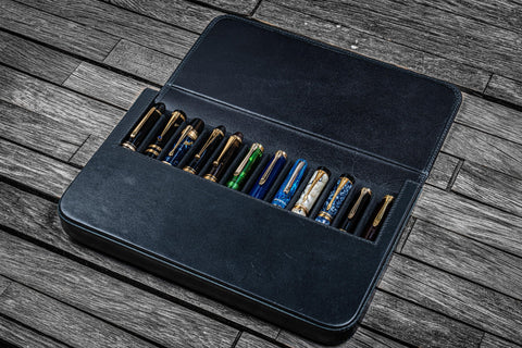 Galen Leather Magnum Opus 12 Slot Pen Case - Black | Flywheel | Stationery | Tasmania