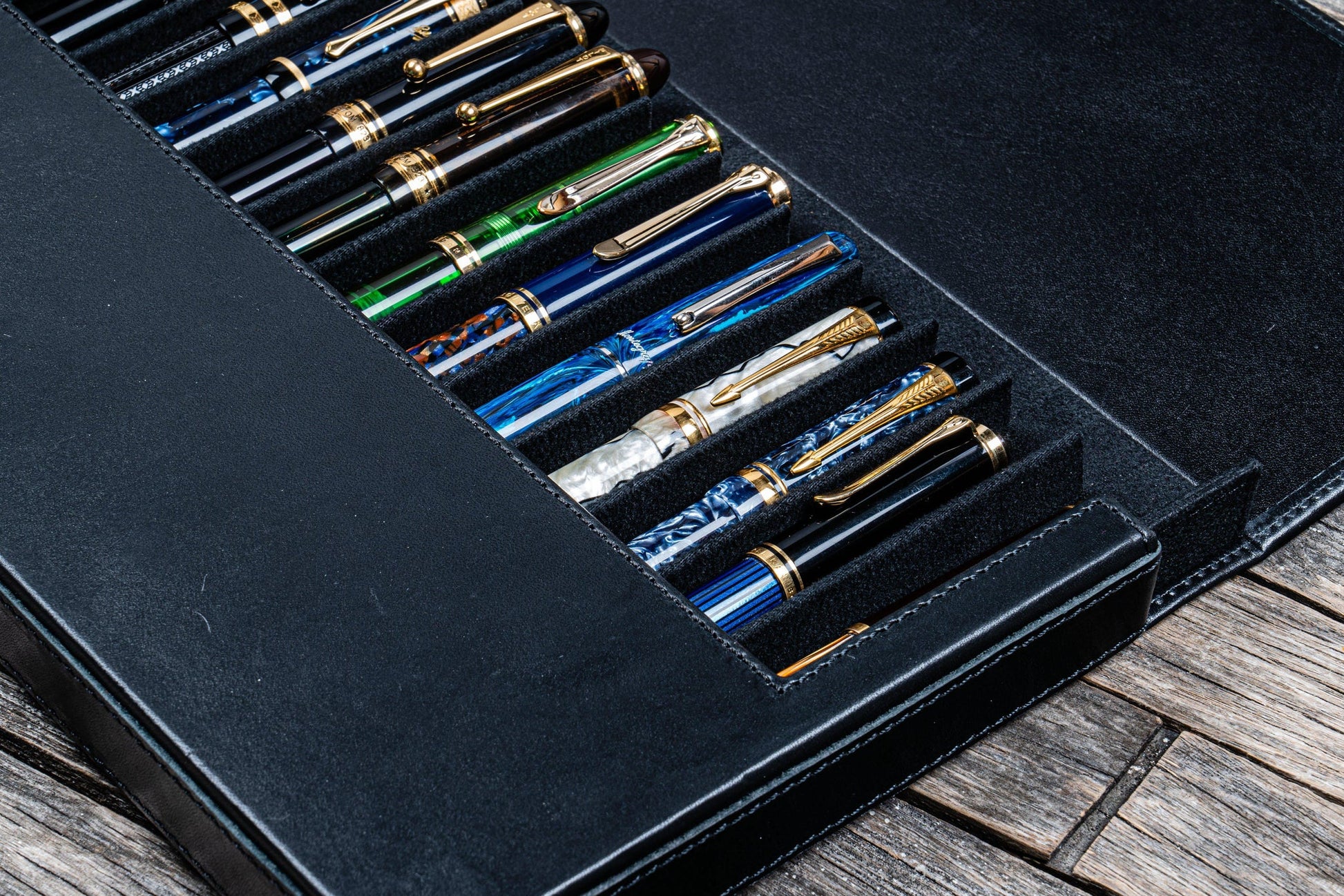 Galen Leather Magnum Opus 12 Slot Pen Case - Black | Flywheel | Stationery | Tasmania