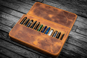Galen Leather Magnum Opus 12 Slot Pen Case - Crazy Horse Brown