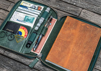 Galen Leather B6 Leather Notebook Folio - Crazy Horse Forest Green