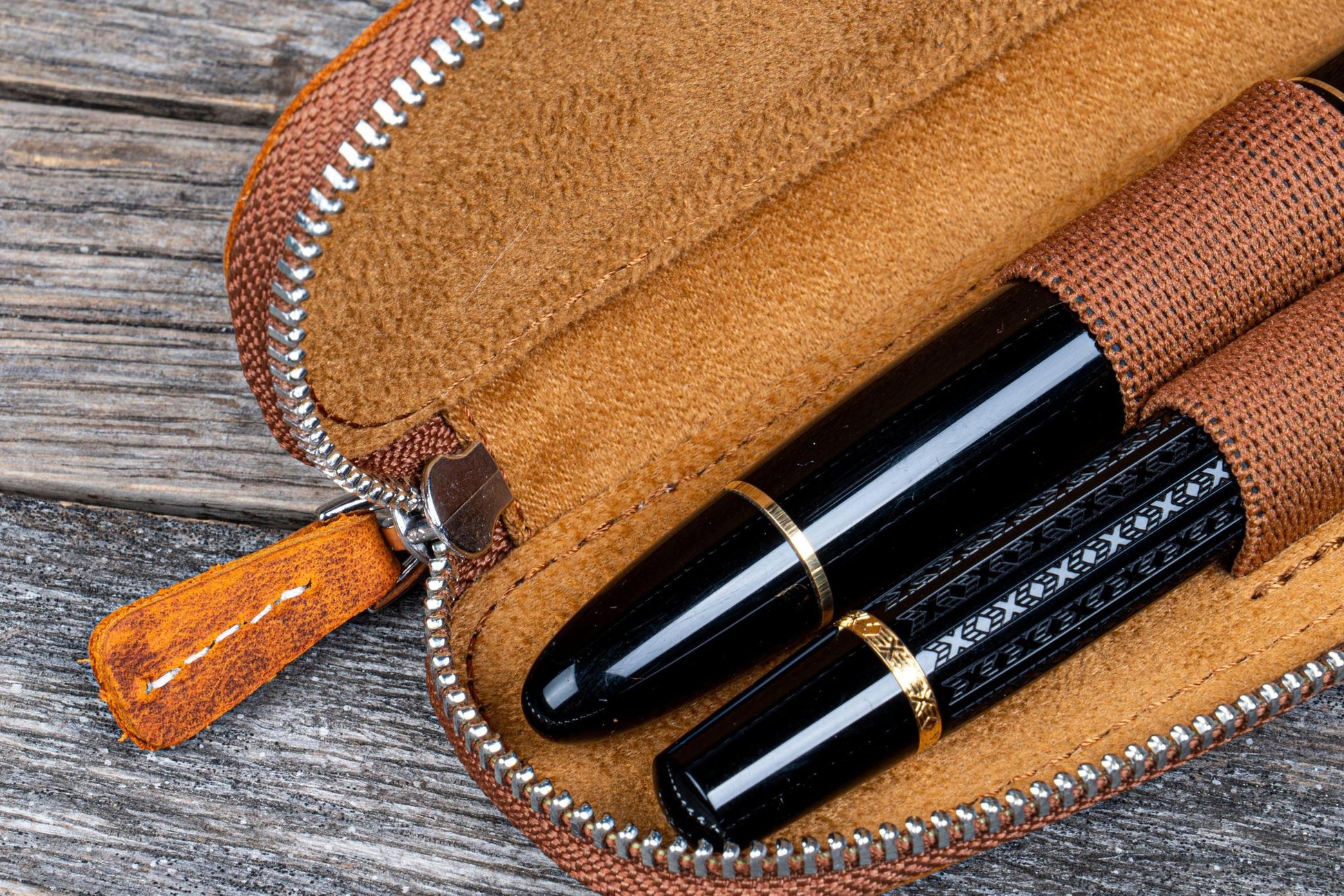 Galen Leather Zippered Duo Slim Pen Case - Crazy Horse Brown | Flywheel | Stationery | Tasmania