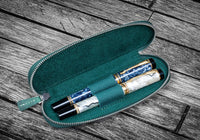 Galen Leather Zippered Duo Slim Pen Case - Crazy Horse Forest Green