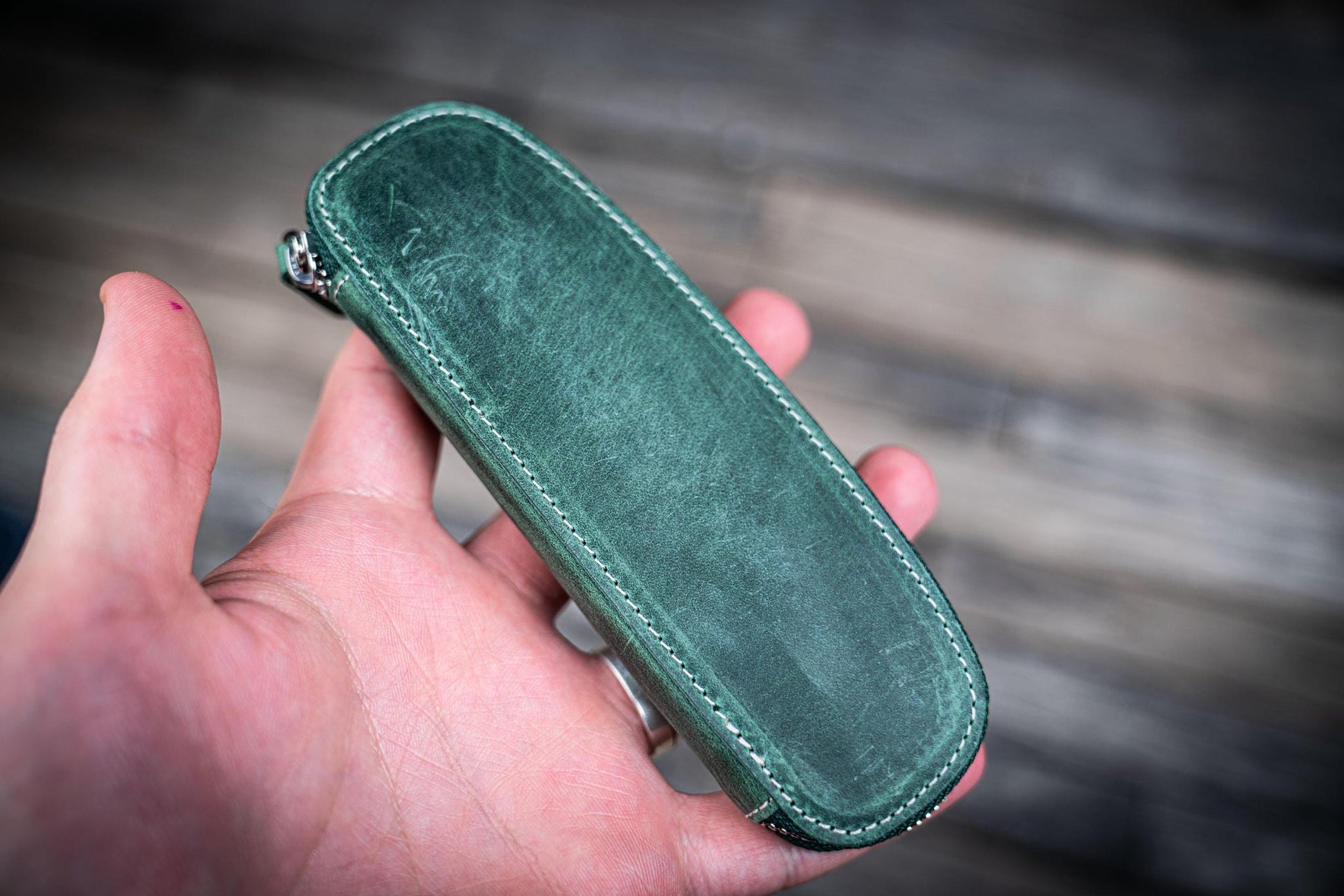 Galen Leather Zippered Duo Slim Pen Case - Crazy Horse Forest Green | Flywheel | Stationery | Tasmania