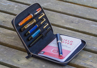 Galen Leather Five Slot Zip Pen Case - Black