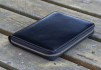 Galen Leather Five Slot Zip Pen Case - Black