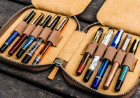 Galen Leather Ten Slot Zip Pen Case - Crazy Horse Brown