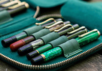 Galen Leather Ten Slot Zip Pen Case - Crazy Horse Forest Green