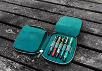 Galen Leather Ten Slot Zip Pen Case - Crazy Horse Forest Green | Flywheel | Stationery | Tasmania