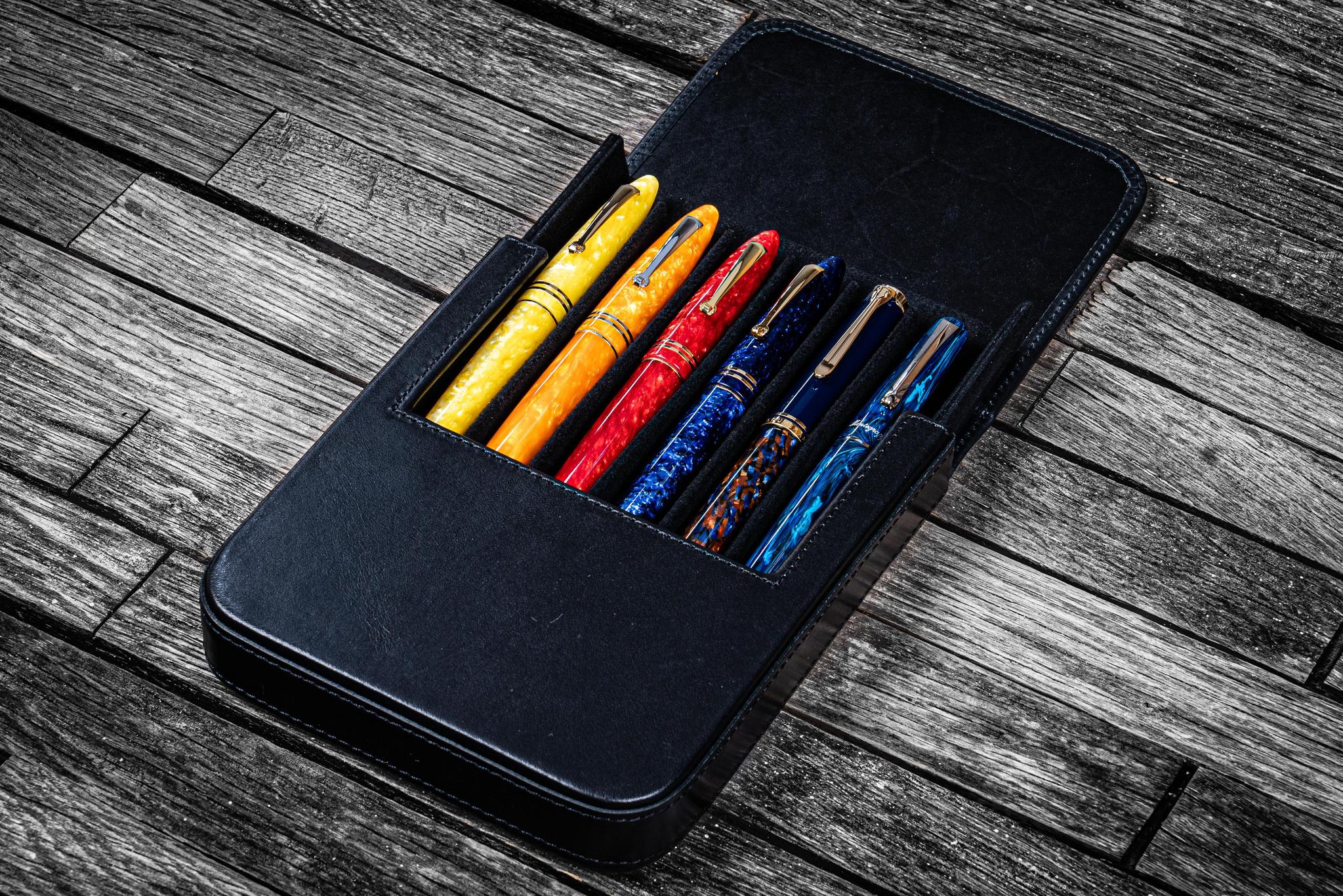 Galen Leather Magnum Opus 6 Slot Pen Case - Black