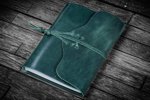 Galen Leather Refillable Wrap Journal Cover - Crazy Horse Forest Green