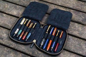 Galen Leather Ten Slot Zip Pen Case - Black