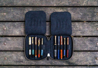 Galen Leather Ten Slot Zip Pen Case - Black