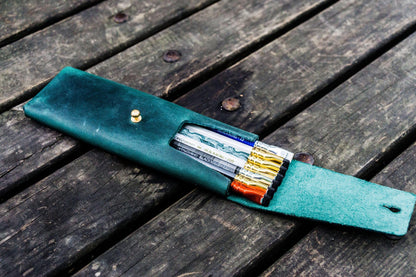 Galen Leather The Charcoal Pencil Case - Crazy Horse Forest Green | Flywheel | Stationery | Tasmania