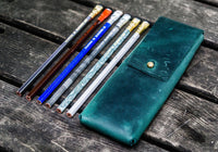 Galen Leather The Charcoal Pencil Case - Crazy Horse Forest Green