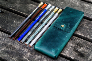 Galen Leather The Charcoal Pencil Case - Crazy Horse Forest Green | Flywheel | Stationery | Tasmania