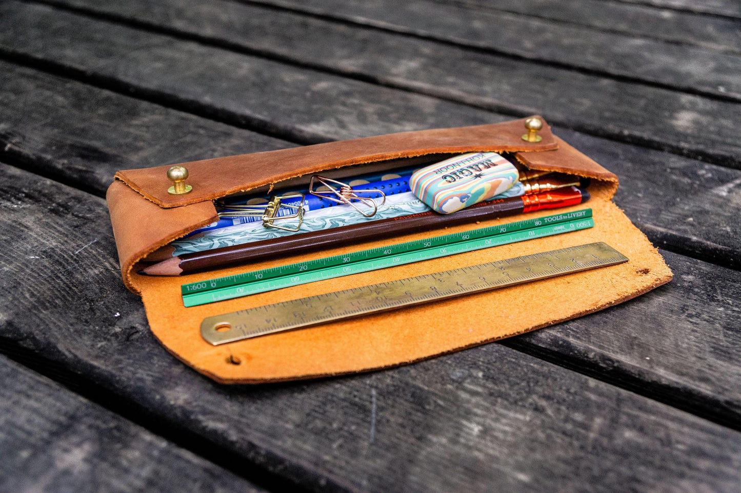 Galen Leather The Student Pencil Case - Crazy Horse Brown | Flywheel | Stationery | Tasmania
