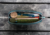 Galen Leather XLarge Zipper Pencil Case - Crazy Horse Forest Green