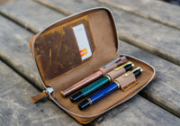 Galen Leather Three Slot Zip Pen Case - Crazy Horse Brown | Flywheel | Stationery | Tasmania